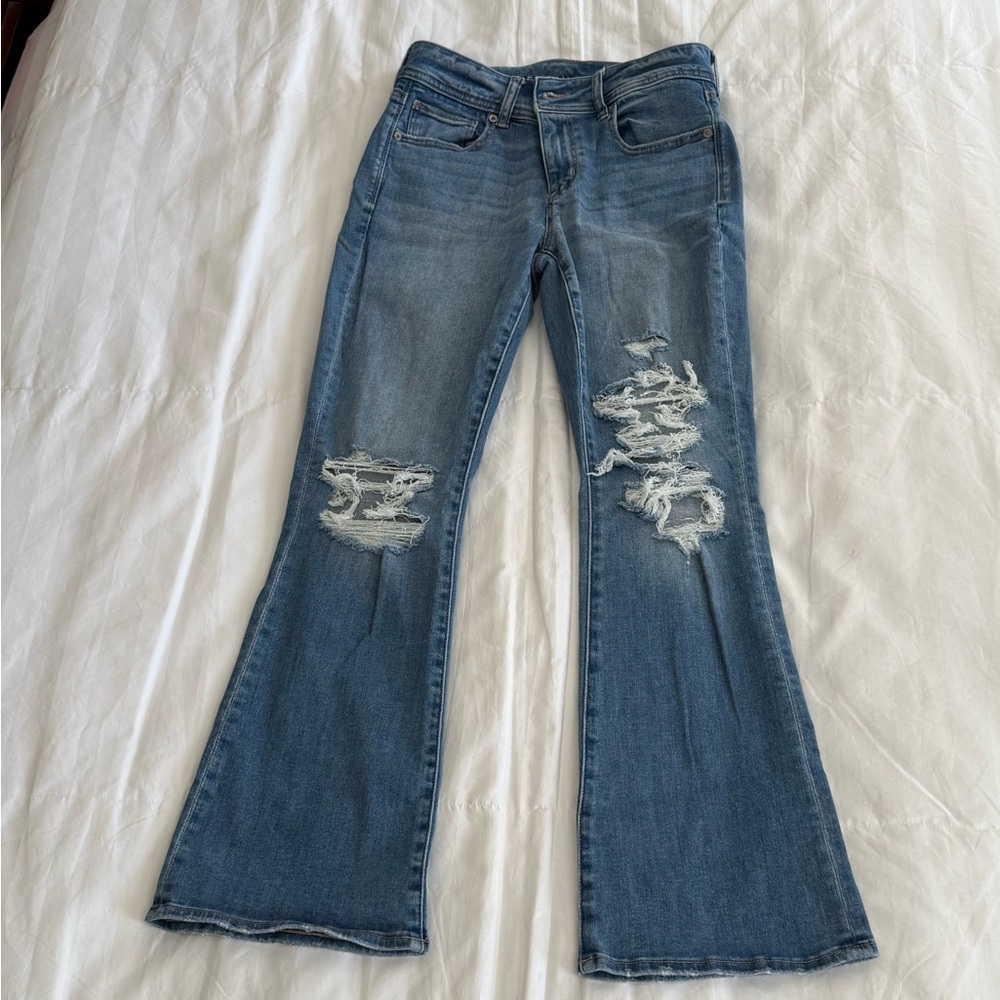 American Eagle Outfitters Blue Distressed Flare Jeans